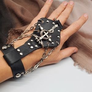 Genuine Black Italian Leather Bracelet Sexy Silver Slave Bracelet